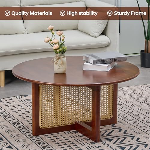 33 Inch Solid Wood Rattan Coffee Table X6477