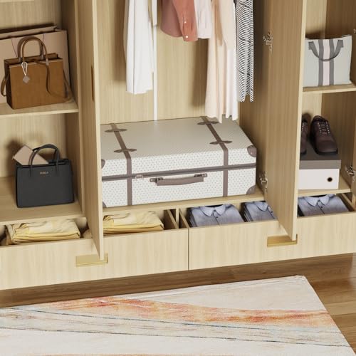 82.7" H Armoire Wardrobe Closet with 8 Doors and 2 Drawers, Light Brown Wood Grain P681224