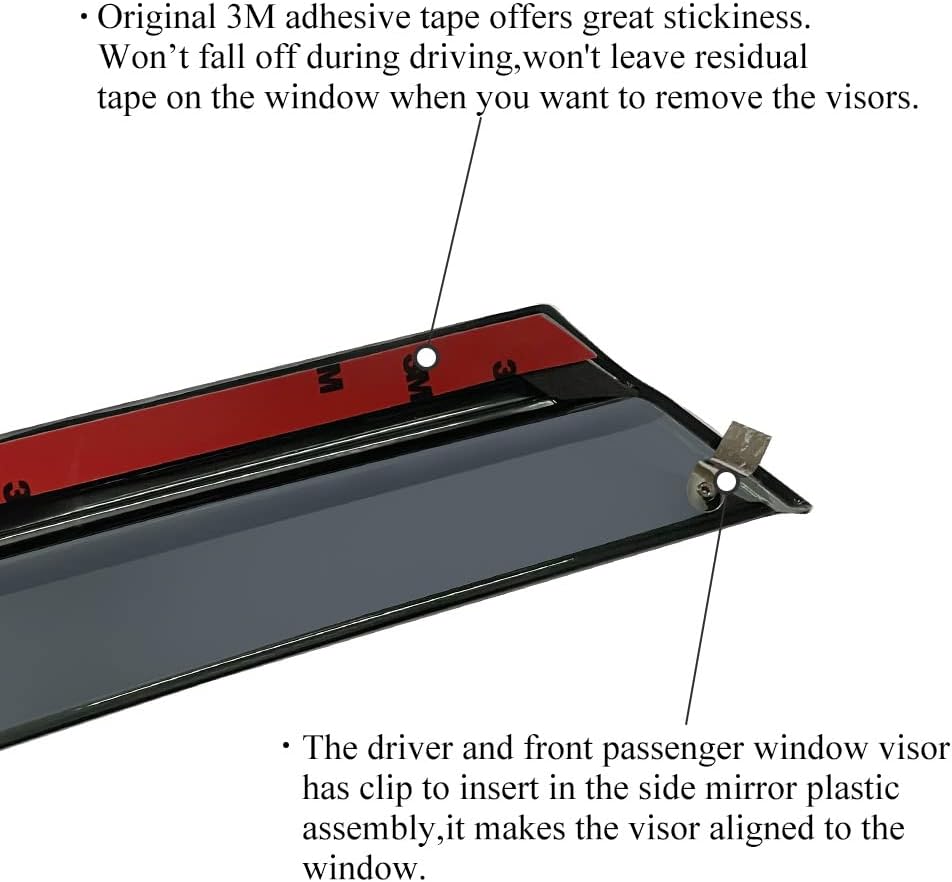Tape on Polycarbonate Rain Guards Window Visor with 304 Stainless Steel Trim Pack of 2 A28744
