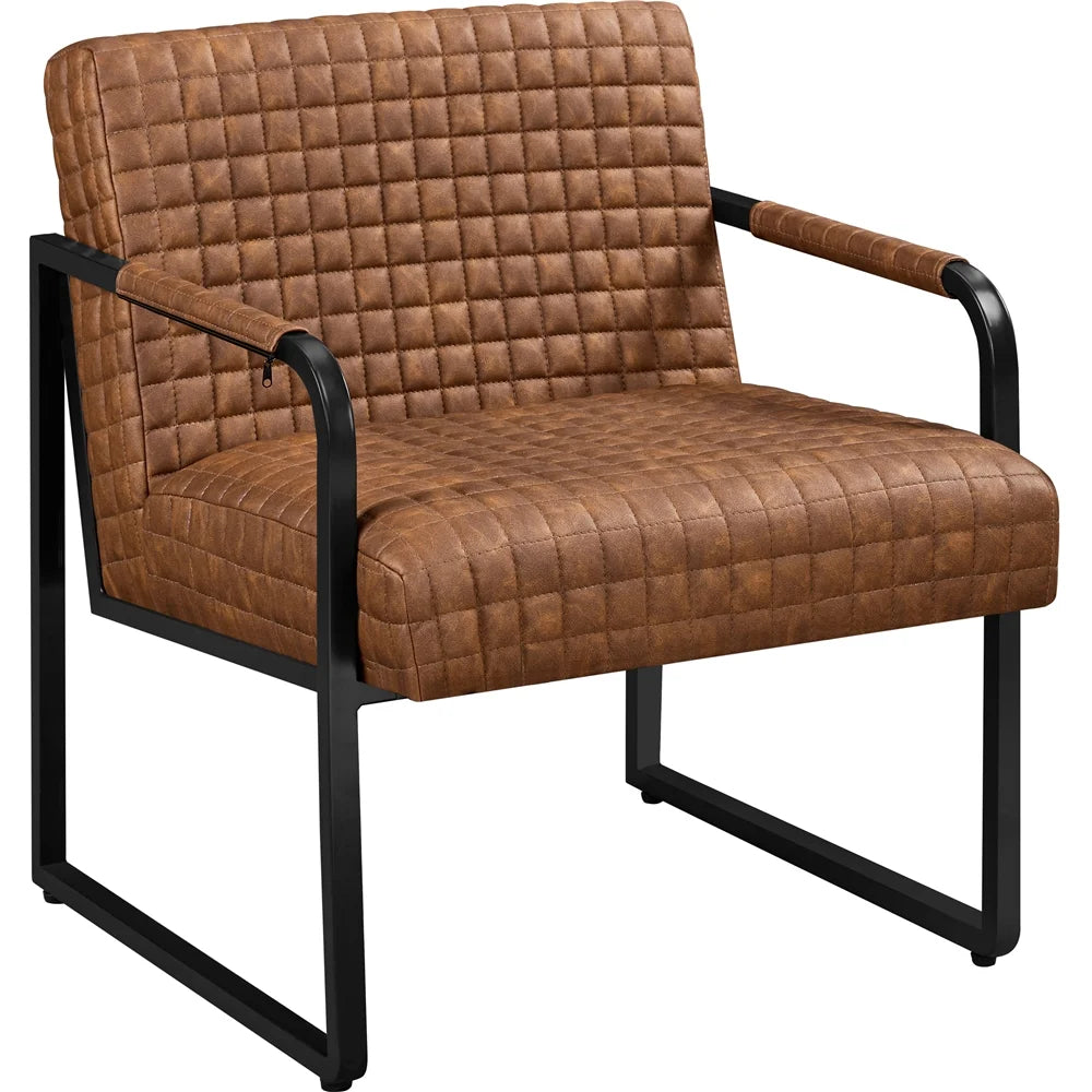 PU Leather Accent Chair with Large Seat Cushion, Retro Brown P678