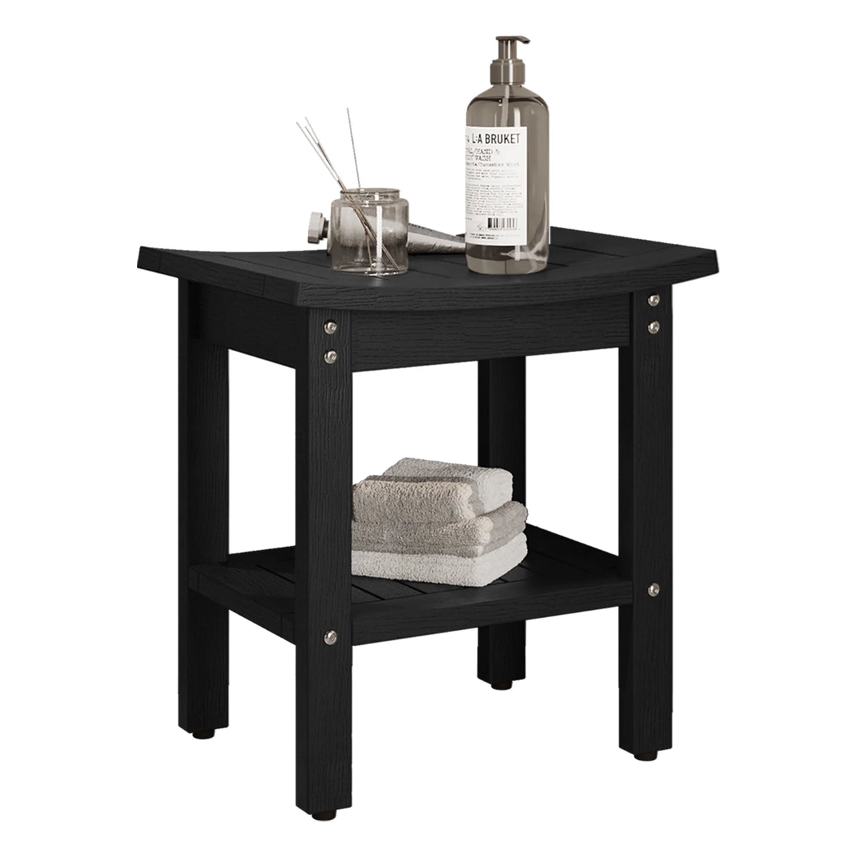 Black Poly Lumber Shower Bench with Storage Shelf Z5781