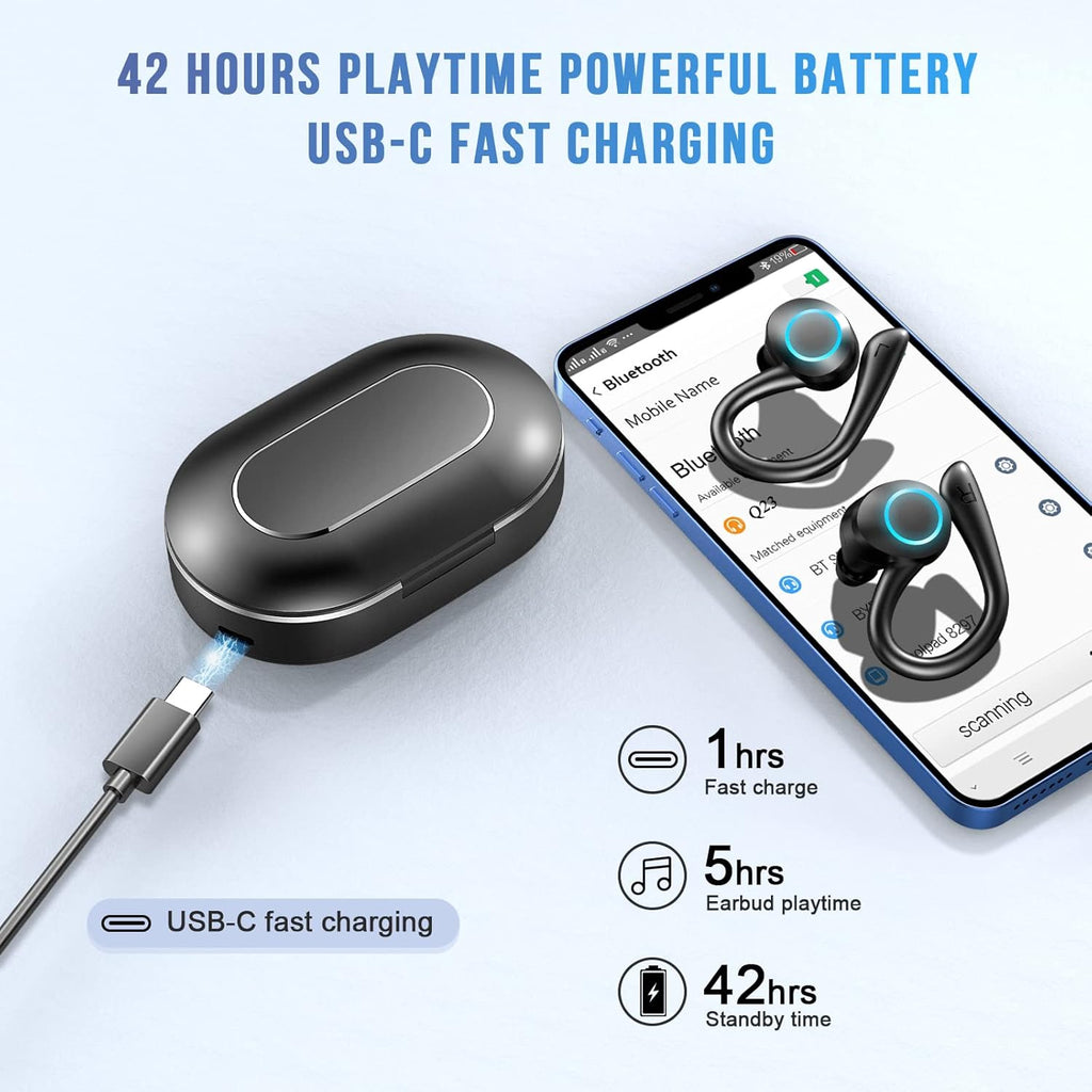 Wireless Bluetooth Sport Earbuds with Earhooks, IP7 Waterproof Noise Cancelling Headset W25349