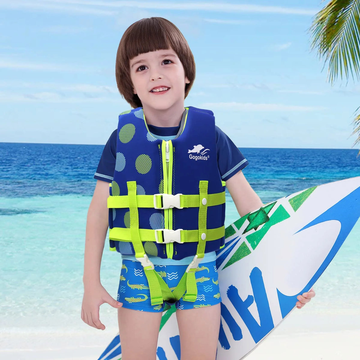 Blue Inflatable Kids Life Jacket with Adjustable Safety Strap H595