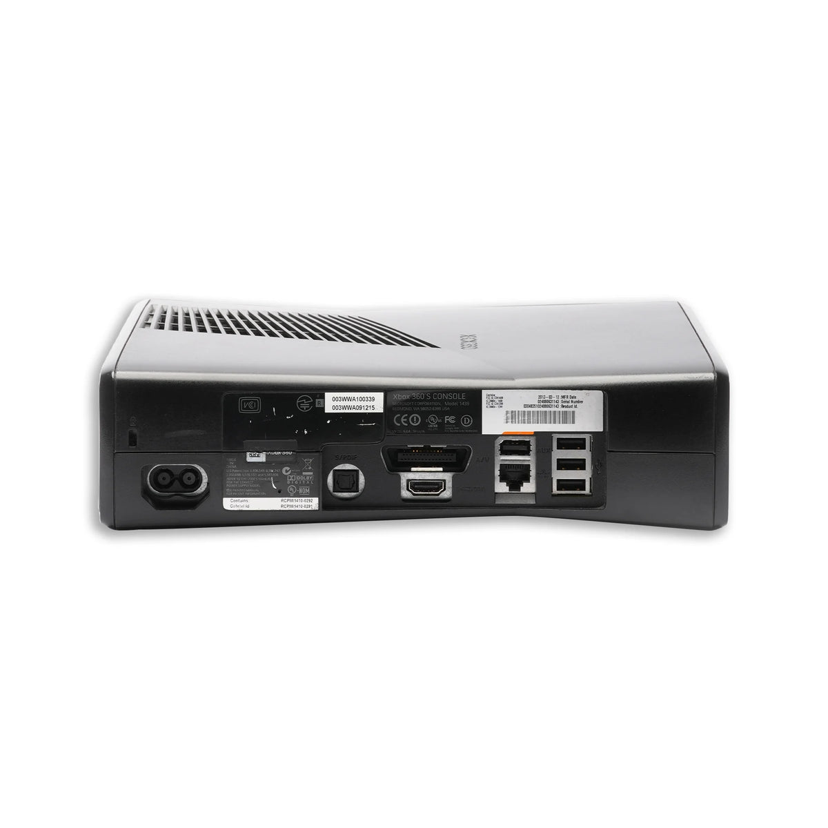 Black Xbox 360 S 4GB Game Console with 2 Black and White Game Controllers J920