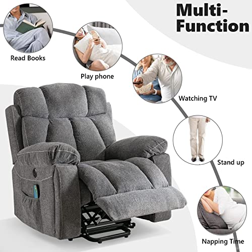 Light Gray Power Lift Recliner Chair with Massage and Heat L7461