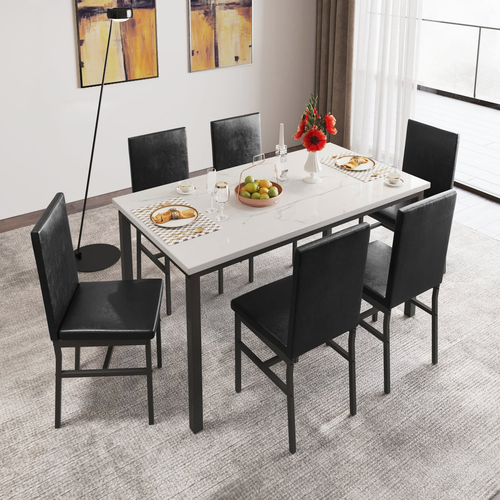 7 Piece Faux Marble Dining Table & Chair Set L91176