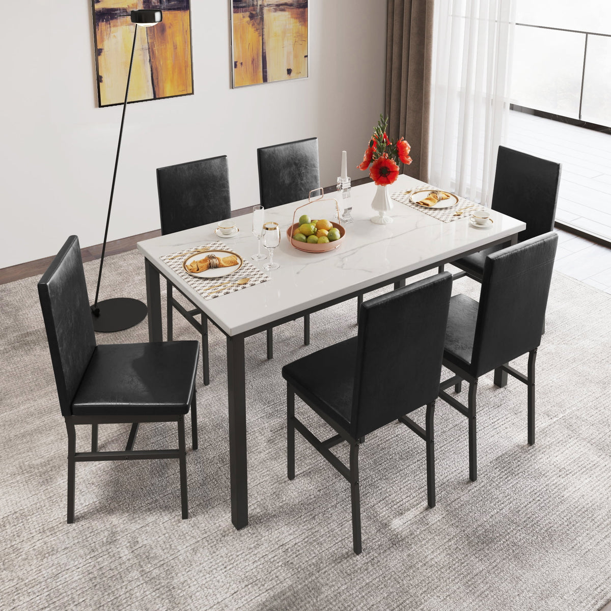 7 Piece Faux Marble Dining Table & Chair Set L91176