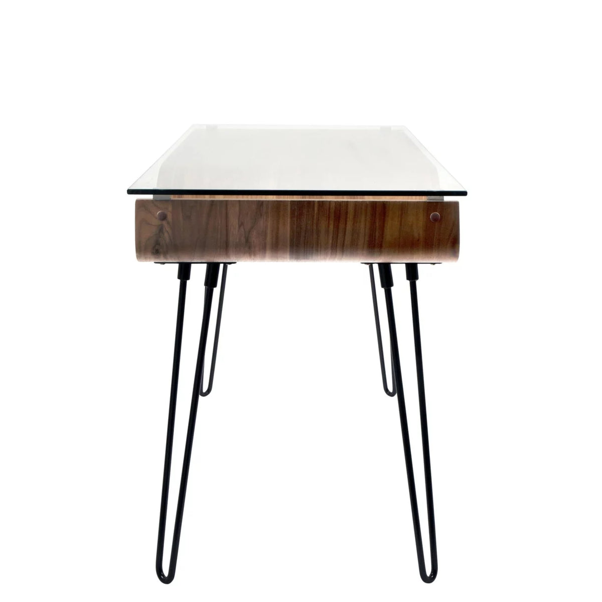 Mid-Century Modern Desk in Walnut Wood, Glass, and Black Metal A118531