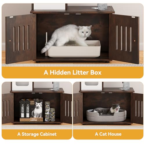 Gray Cat Tree with Litter Box Enclosure P455