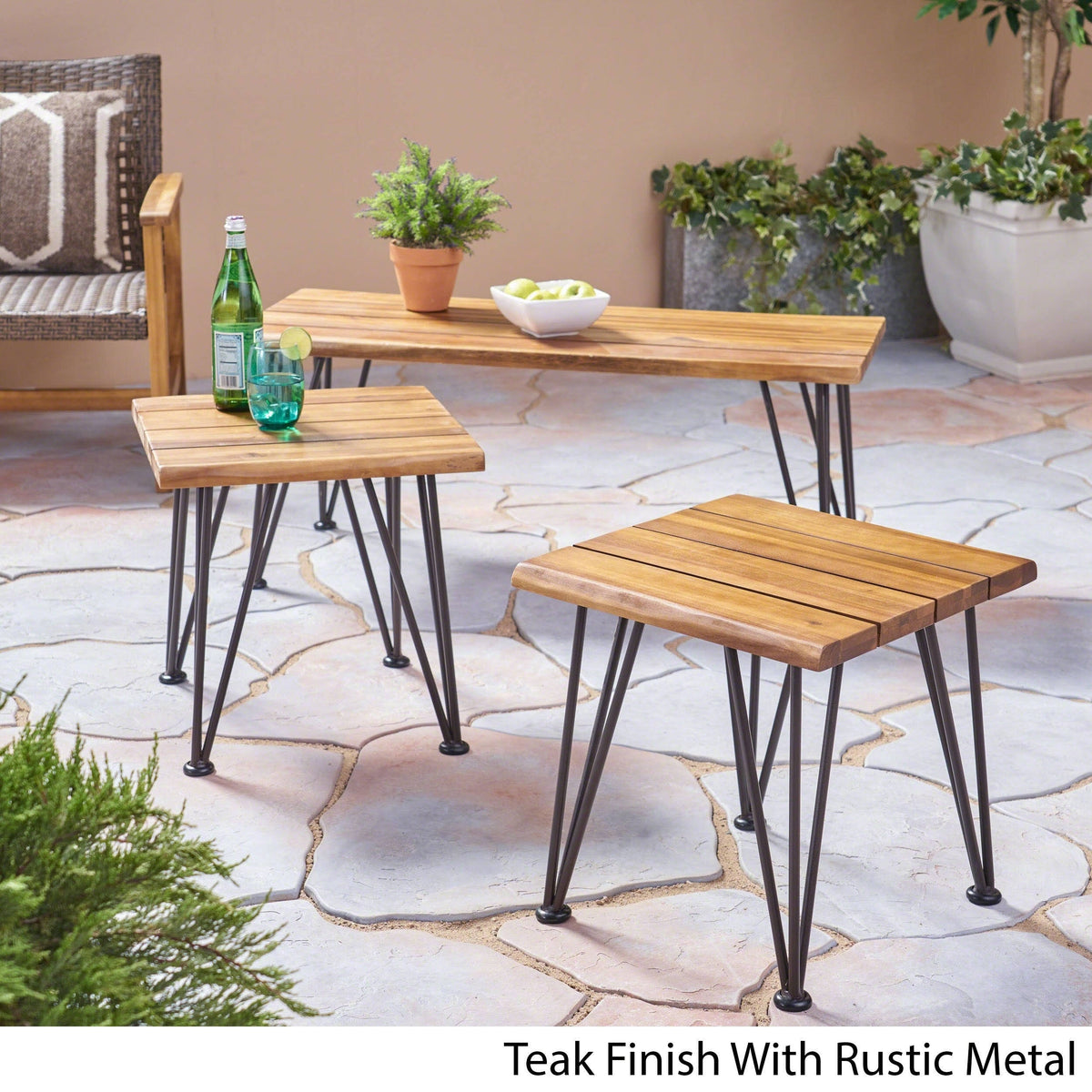 Acacia Wood Coffee Table with 2 Accent Tables G604