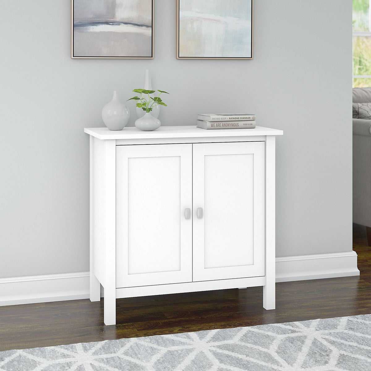 Pure White Storage Cabinet with Doors F1331