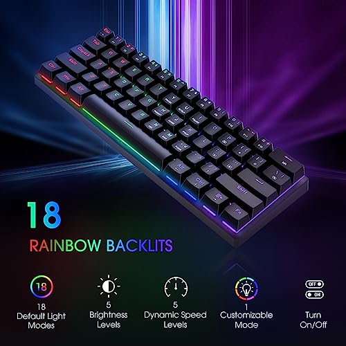 Black 61 Keys Wired Mechanical Gaming Keyboard with Blue Switches V50328