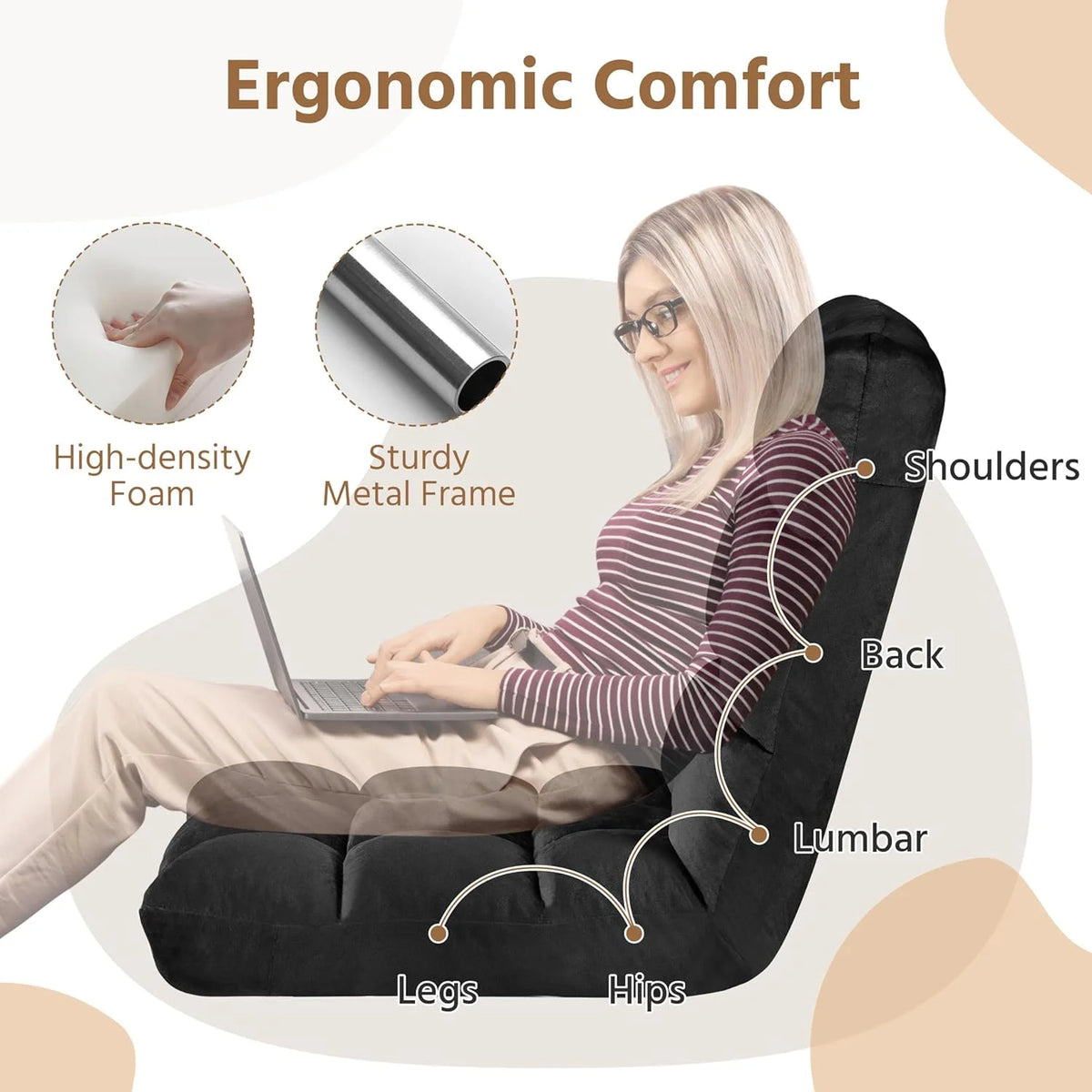 Black Floor Folding Chair with Back Support G230