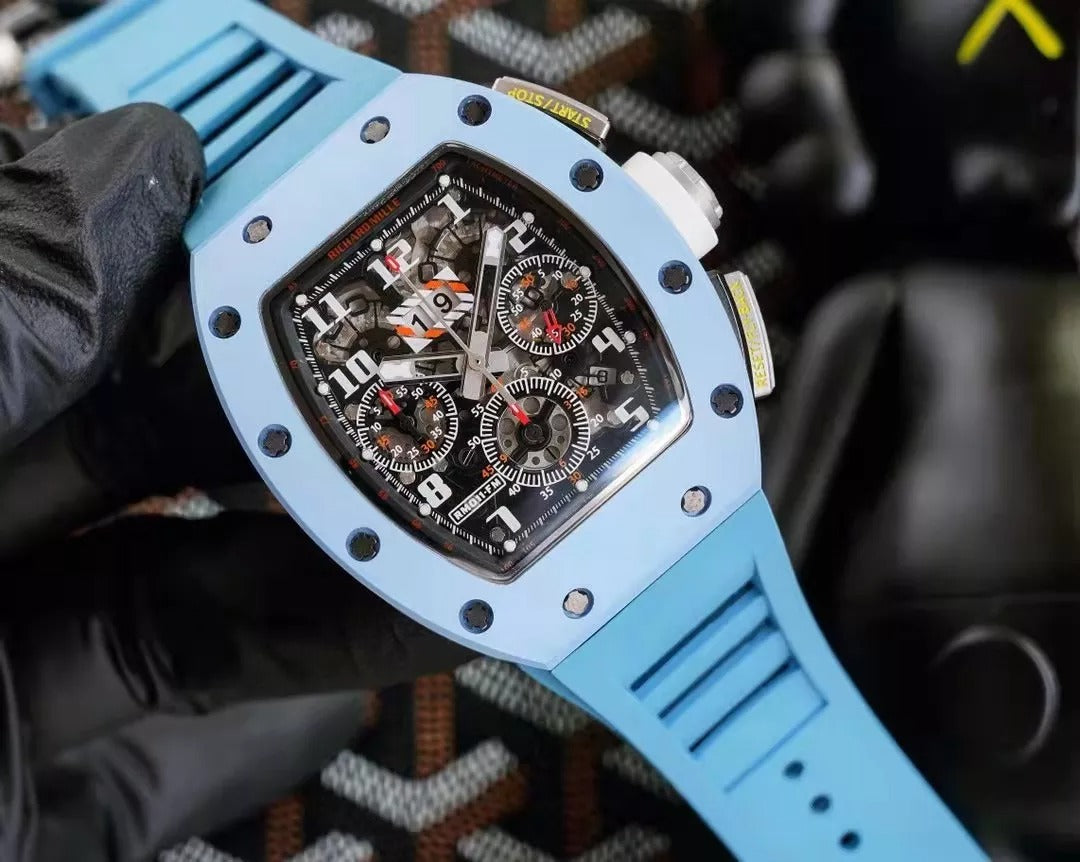 Skeleton Dial Blue Bezel Blue Rubber Strap Watch J54142