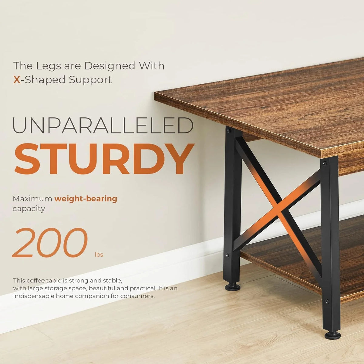 Large Walnut Coffee Table with Storage Shelf W909