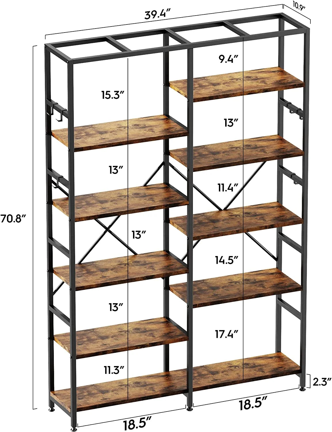 5 Tier Bookcase with 6 Hooks L32400