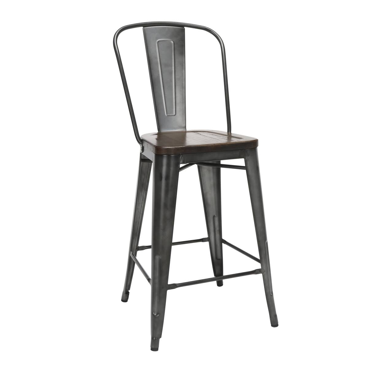 Industrial Modern 4 Pack 26x22 High Back Metal Bar Stools with Solid Ash Wood Seats X594829