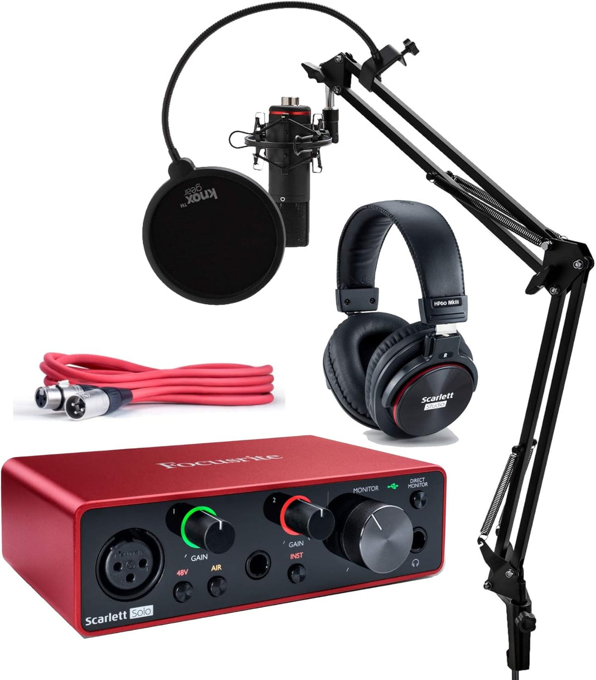 USB Audio Interface and Recording Bundle with Microphone, Headphones, XLR Cable, Stand, Shock Mount and Pop Filter (7 Items) S32224