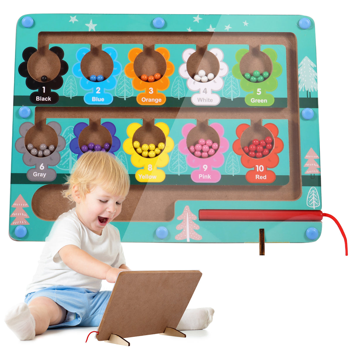 Magnetic Color and Number Maze Wooden Magnet Board Puzzles Toy with Magnetic Pen W77993