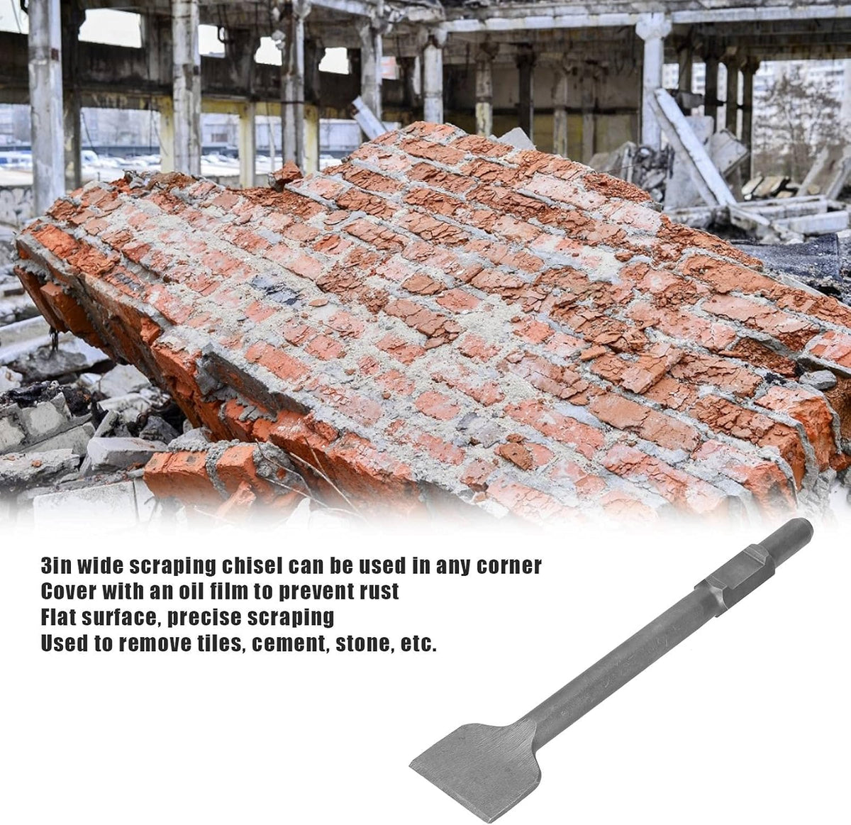3in Wide Scraping Chisel 40CR Steel 1‑1/8in Shank Electric Hammer Accessories Pack of 2 U17291