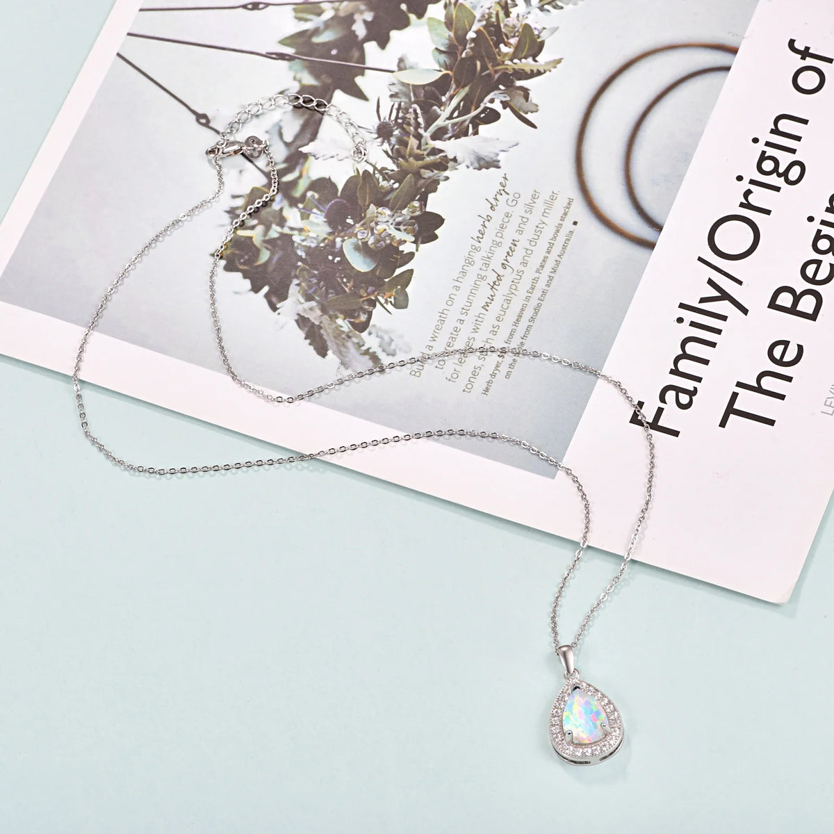Opal Pendant Necklace 925 Sterling Silver Waterdrop Necklaces 18K White Gold Plated Opal Jewelry K472940
