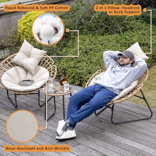 3 Pieces Wicker Patio Conversation Set with Tempered Glass Table F58807