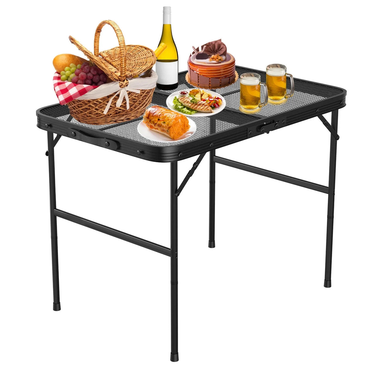 Folding Camping Grill Table with Mesh Desktop C4526