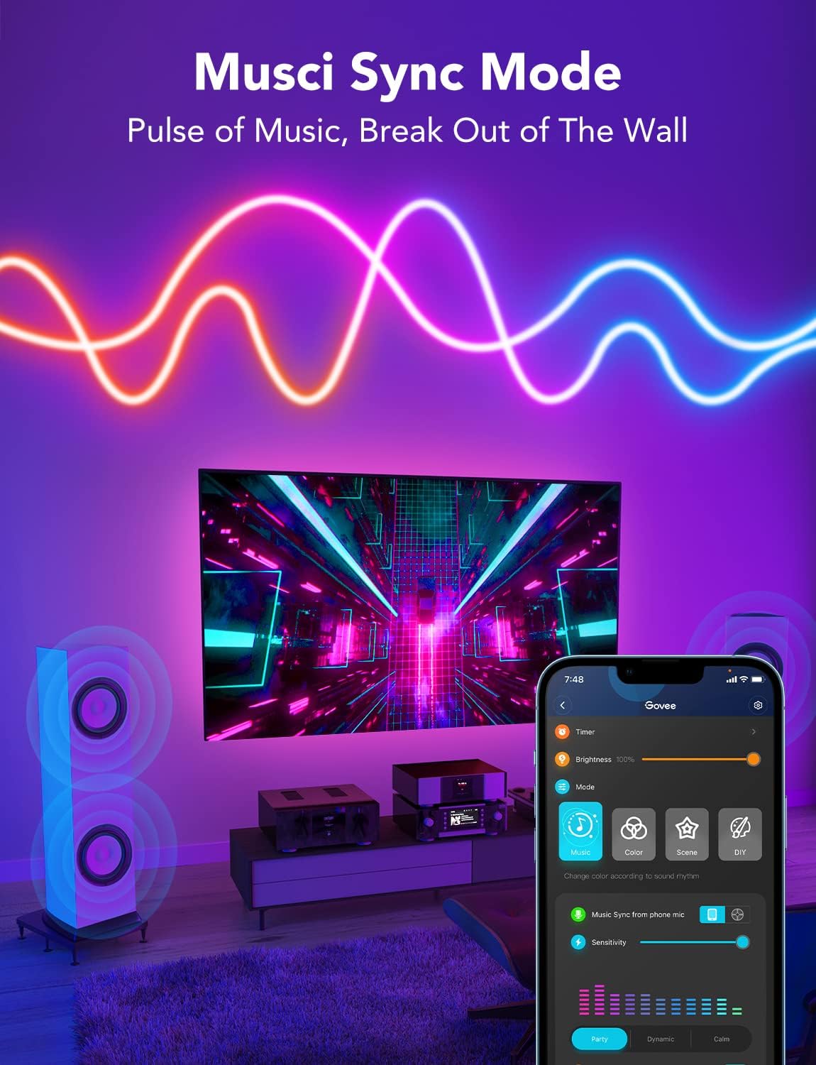 16.4ft RGBIC LED Rope Lights with Music Sync H7711