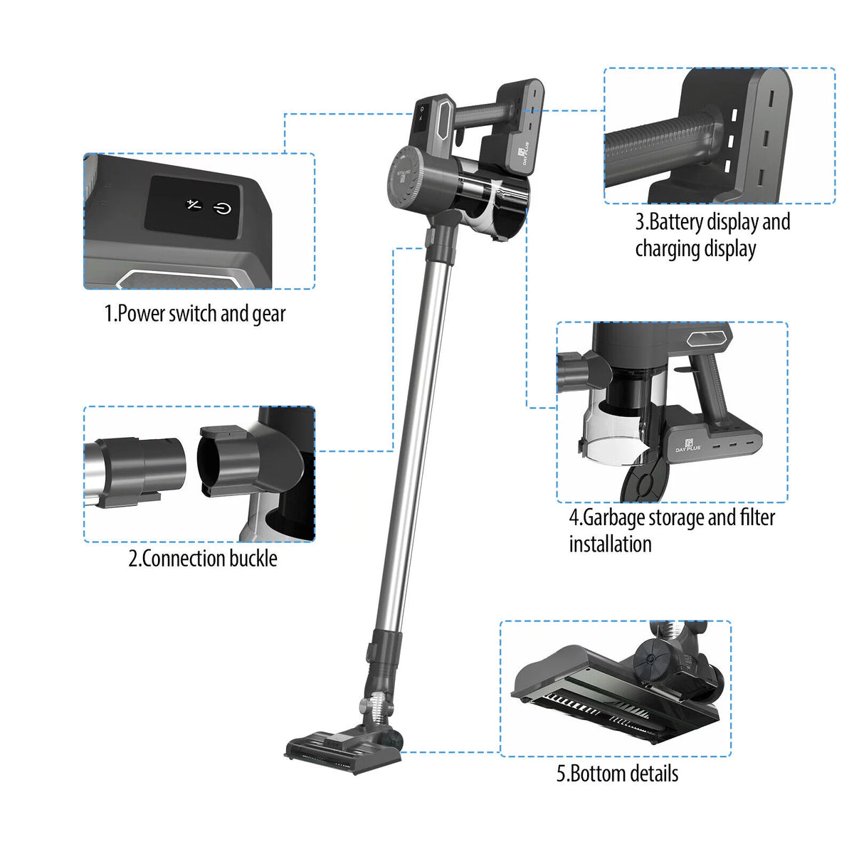 Cordless Vacuum Cleaner, 22Kpa Stick Vacuum F8161