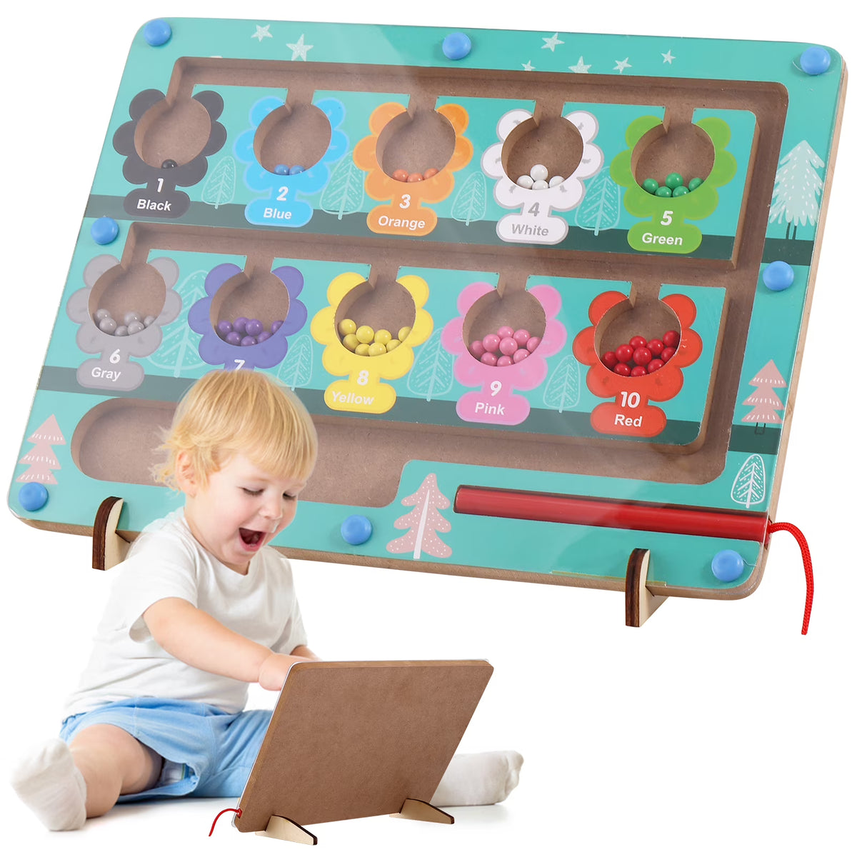 Magnetic Color and Number Maze Wooden Magnet Board Puzzles Toy with Magnetic Pen W77993