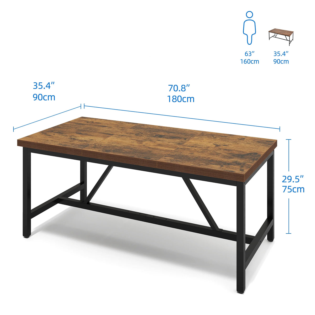 71" Large Farmhouse Dining Table with Trestle Base Y831496