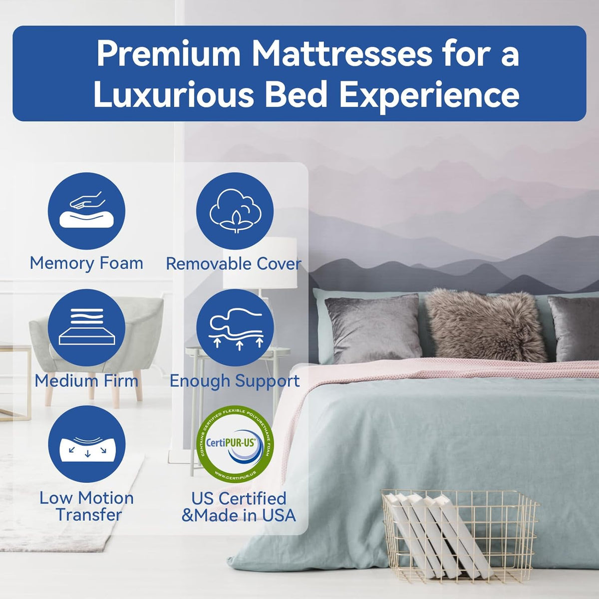 Full Size 10 Inch Cooling Green Tea Gel Medium Firm Memory Foam Mattress C46193