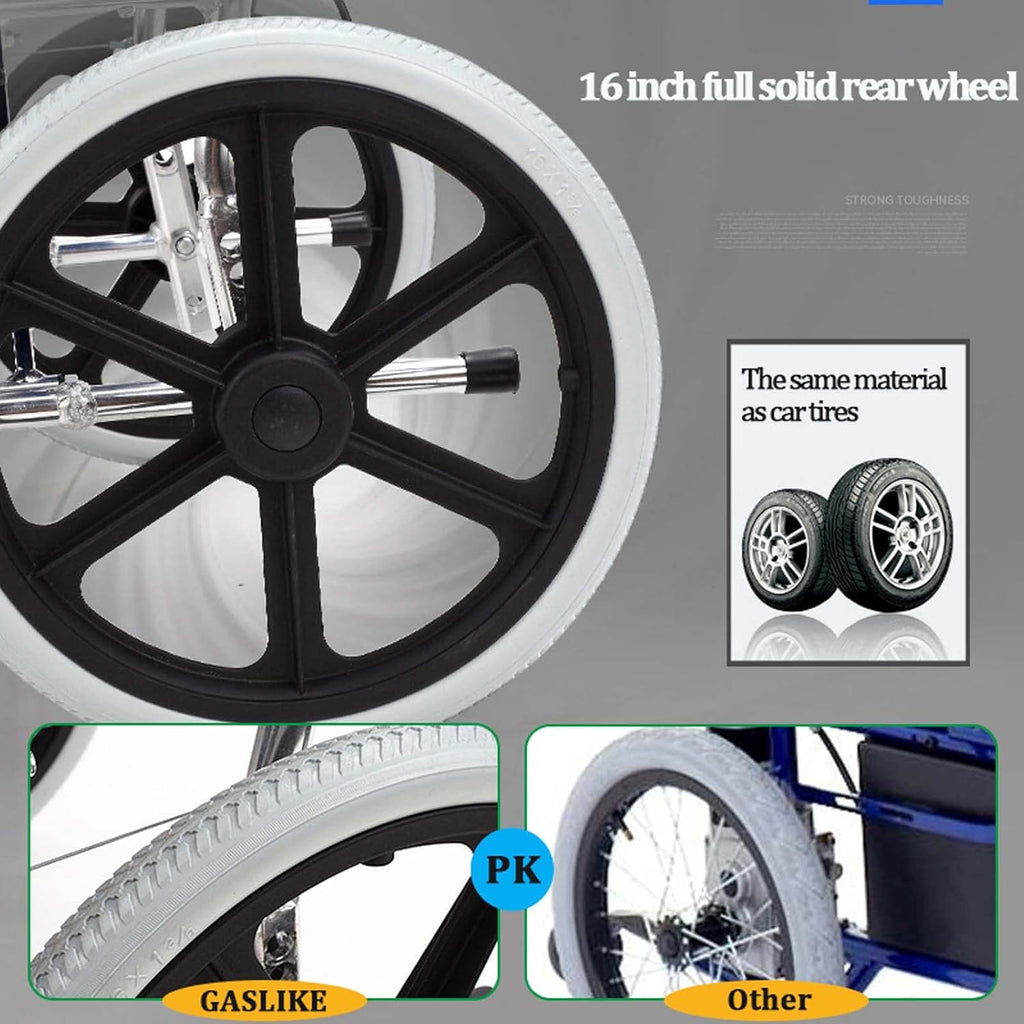 Lightweight Folding Transport Wheelchair with Handbrakes and Swing-Away Footrest, 16 in Rear C13019