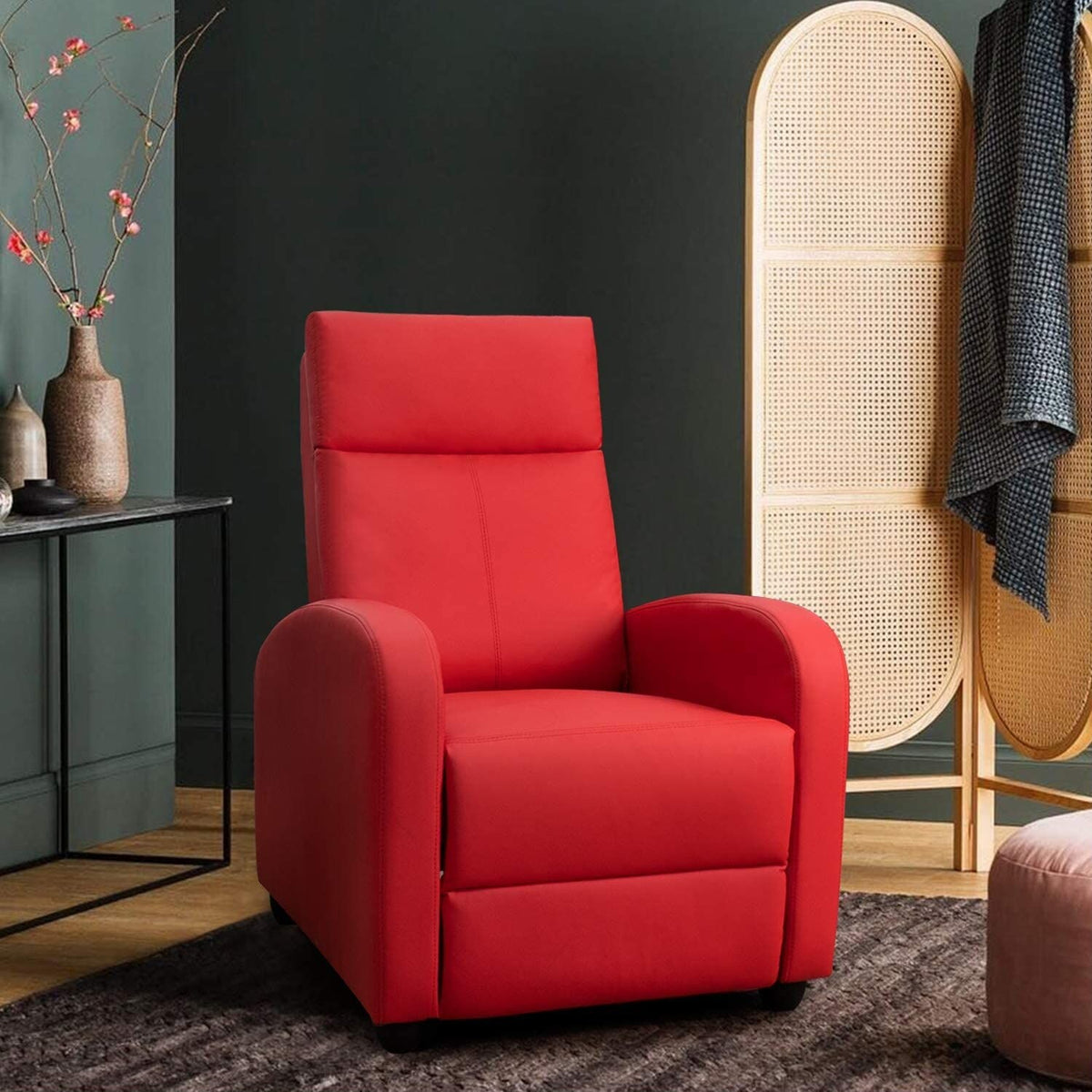Red PU Leather Single Recliner Sofa D3258