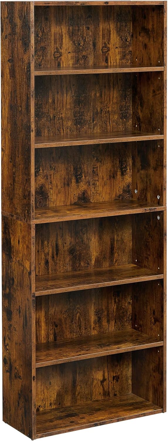 Rustic Brown Open Bookcase with Adjustable Shelves R90569