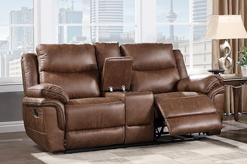 Brown Polyester Manual Sofa with Dual Recliner R30512