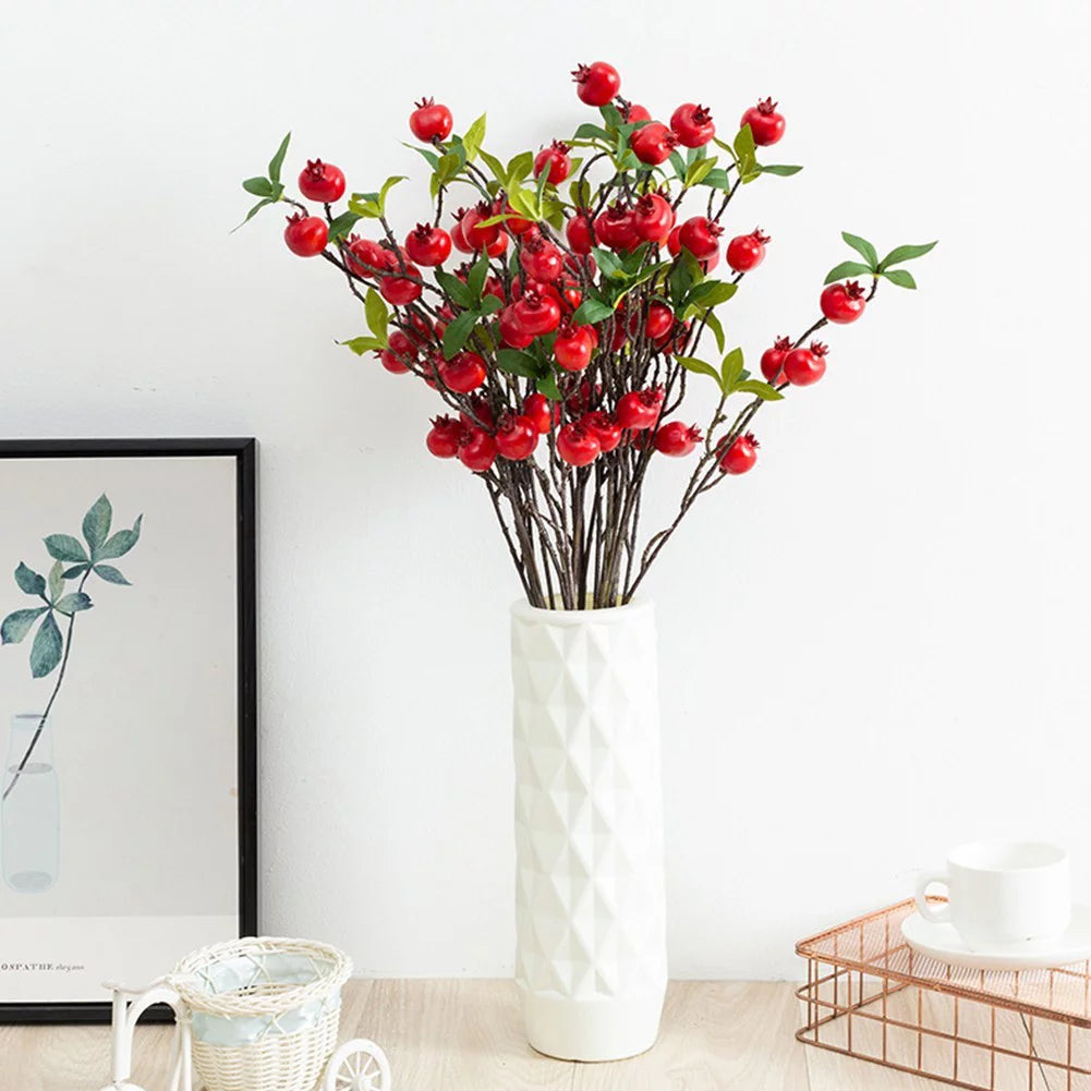 9 Heads Artificial Pomegranate Branch with Leaves G43770