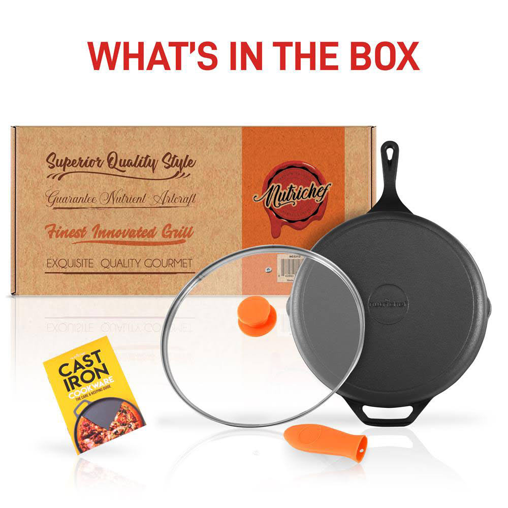 12x22 Pre Seasoned Nonstick Cast Iron Frying Pan with Lid (4 Pack) A207