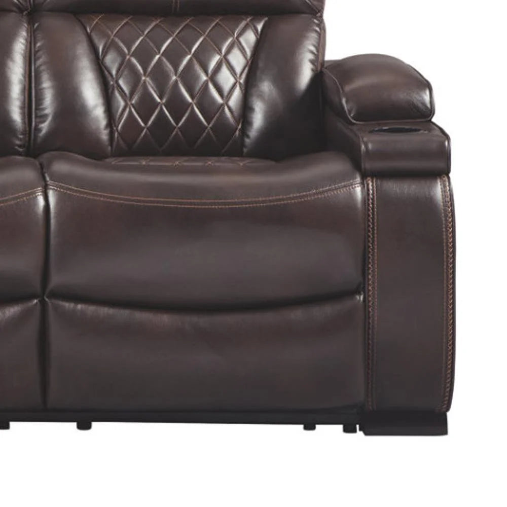 Brown Leatherette Power Reclining Sofa with Adjustable Headrest U86843