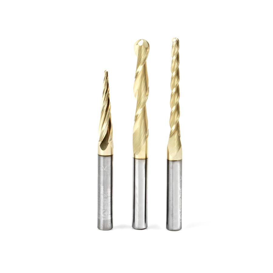 3-Pc ZrN Coated 1/4x22 Shank Router Bit J1188