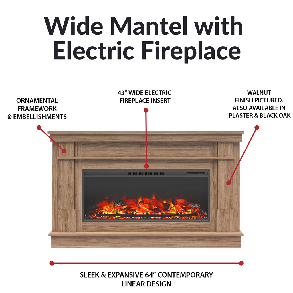 Wide Mantel with Linear Electric Fireplace W533714