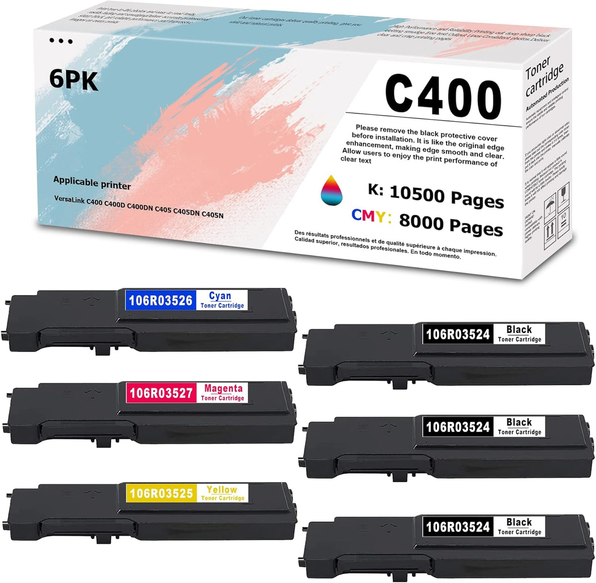 6 PK Toner Cartridge Replacement for Xerox C400 C405 Printer N578