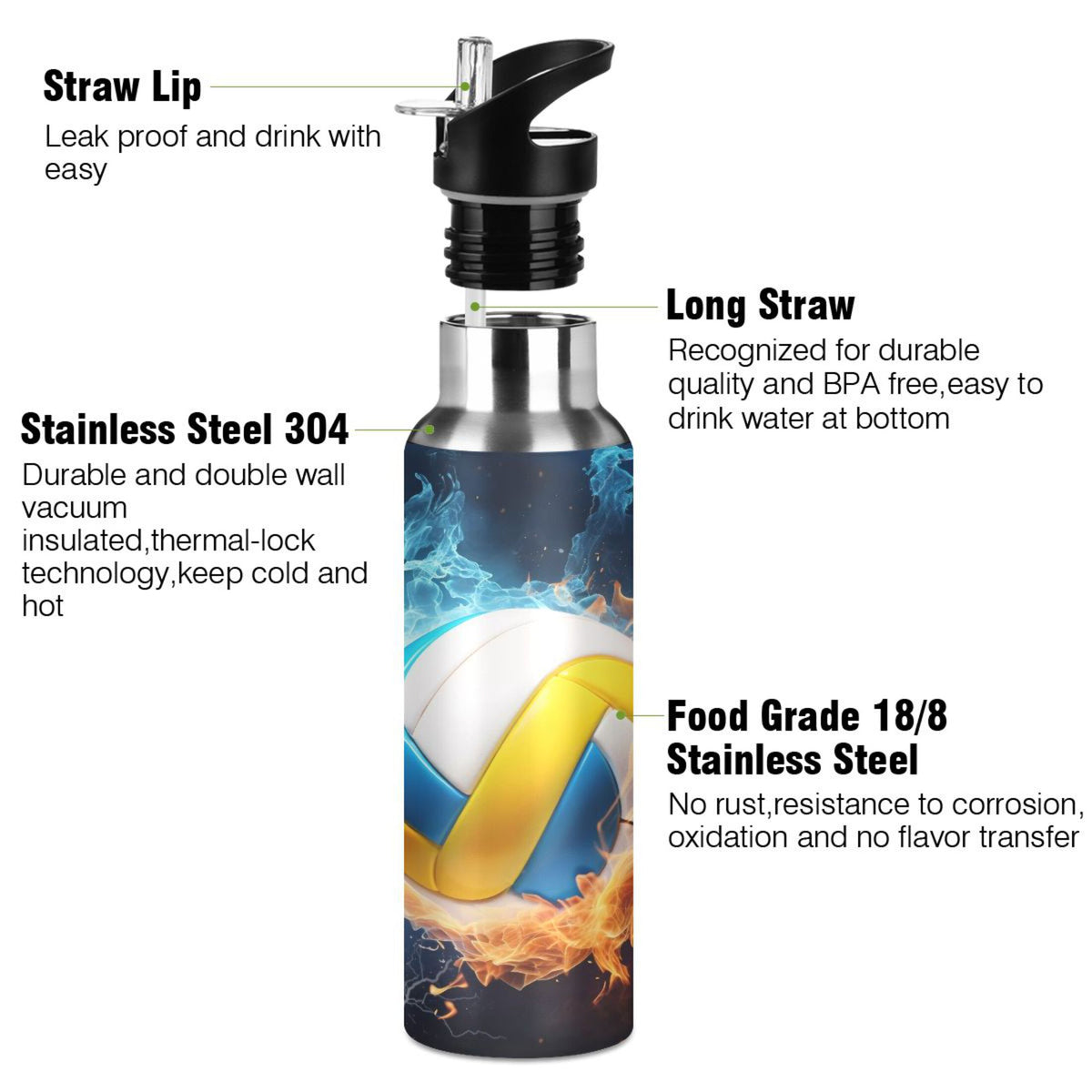 Stainless Steel Insulated Water Bottle with Straw Lid F86361