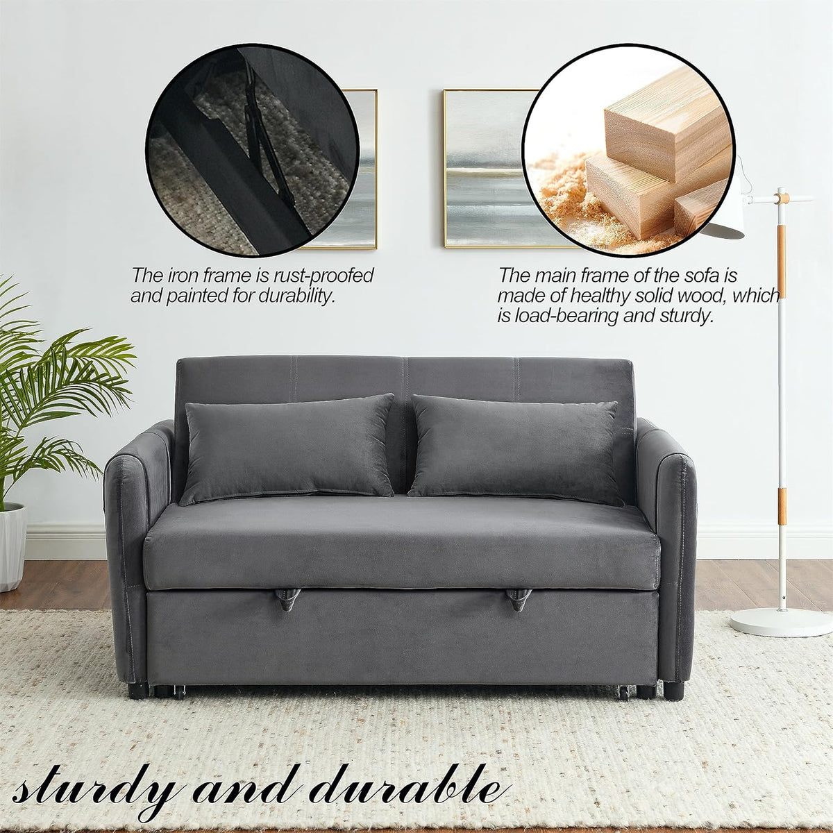 54" 3-in-1 Convertible Sleeper Pull Out Sofa Bed Recliner Grey A649613