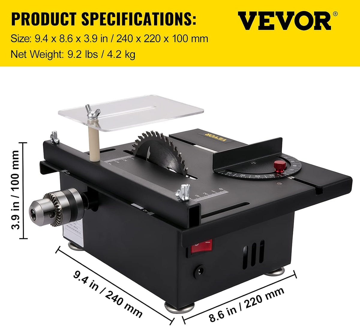 Mini Table Saw, 96W, 0-90 Angle Cutting, 7-Level Speed Adjustable, 1.3in Cutting Depth A534