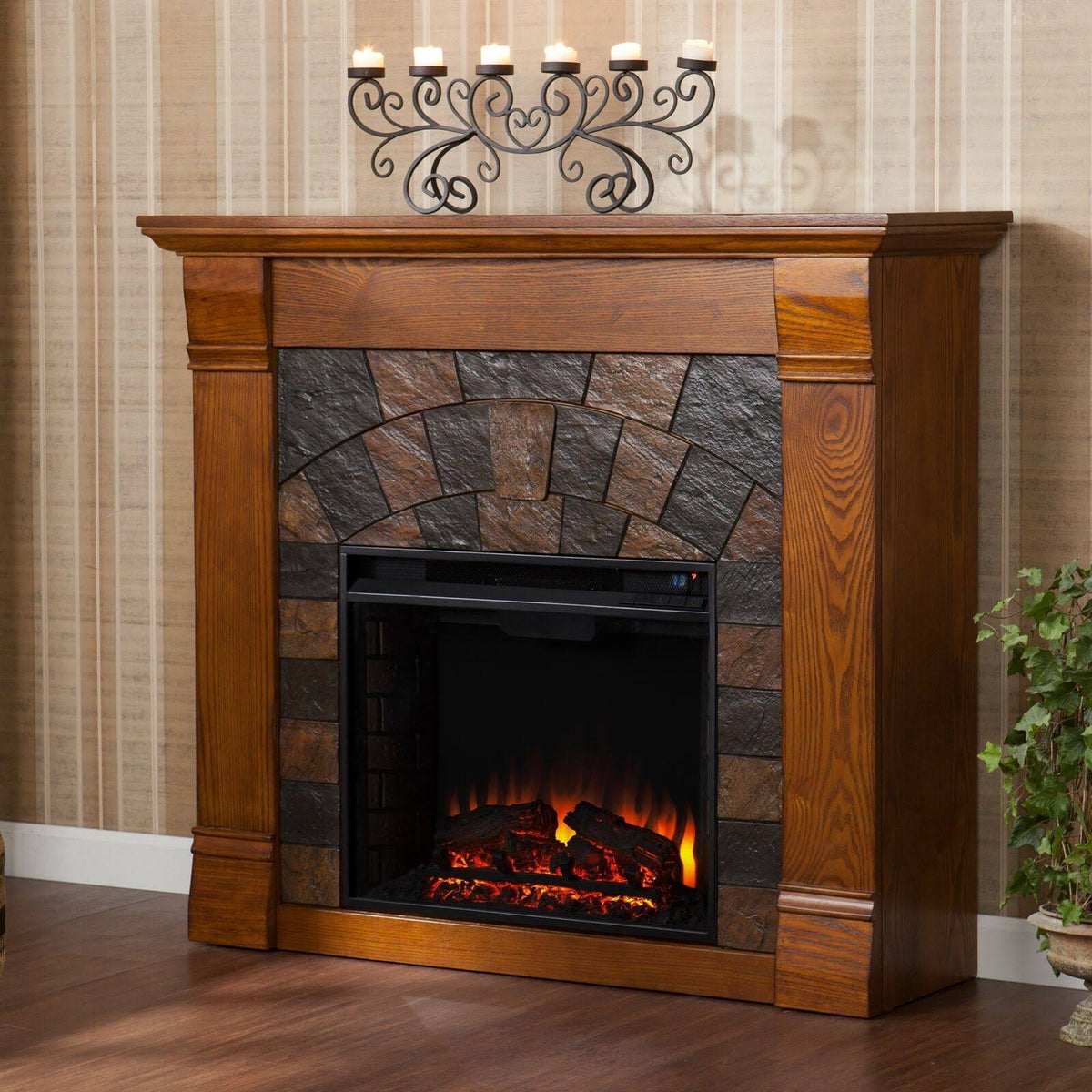 Salem Antique Oak Electric Fireplace O128719
