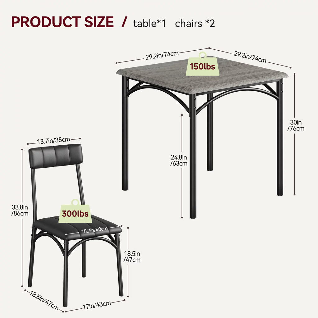 3 Piece Square Dining Table Set with 2 Upholstered Chairs N63778