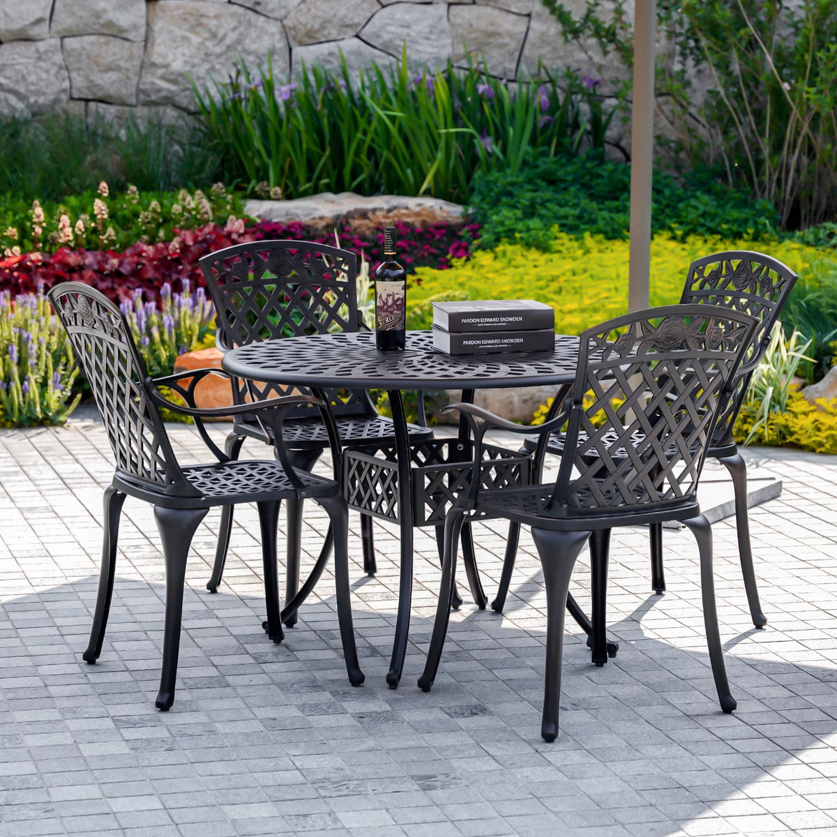 5 Piece Patio Dining Set with Umbrella Hole F2369