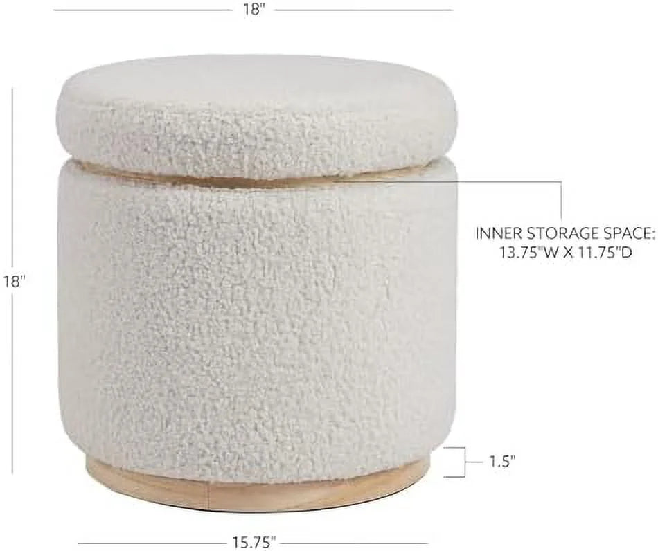 Natural Sherpa Round Ottoman with Wood Accent V620