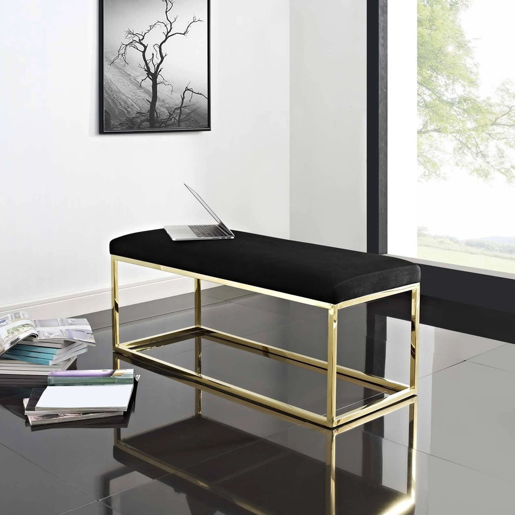 Gold Gray Fabric Bench T97464